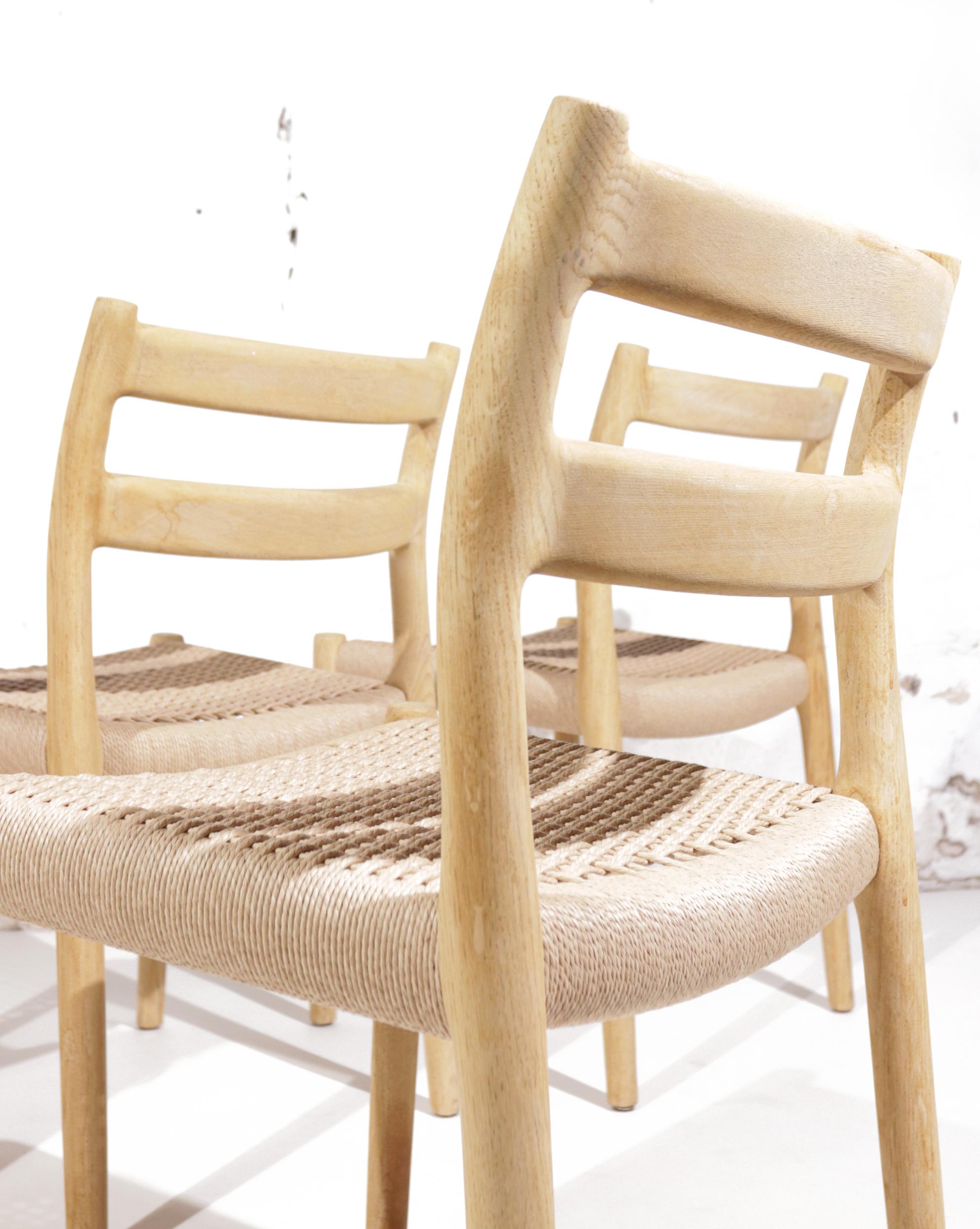 Niels O. Møller Model 84 Soaped Oak Dining Chairs for J.L. Møllers 1