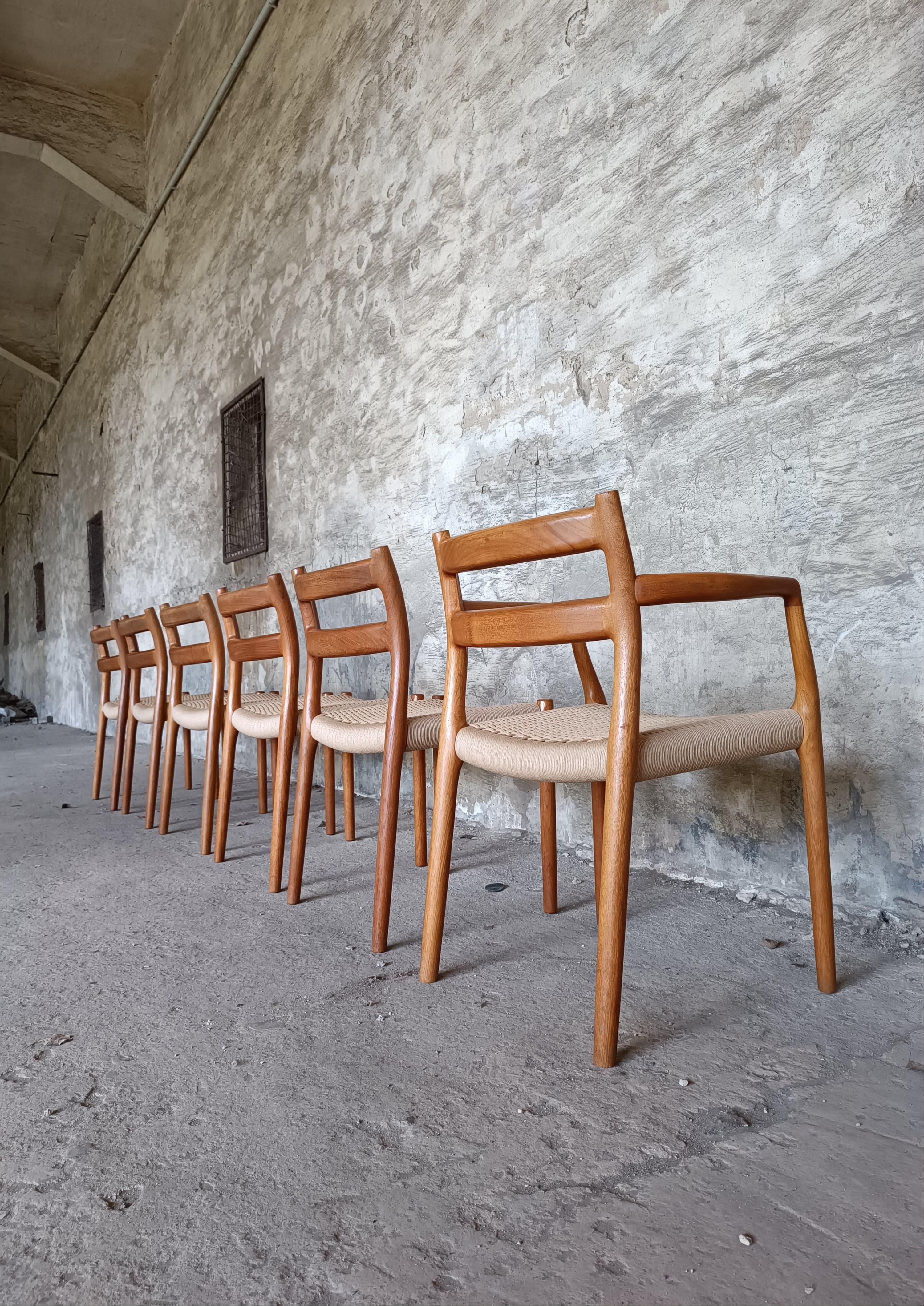 Papercord Niels O. Møller Modell 84+67 heavy Teak Chairs 6pcs.  For Sale