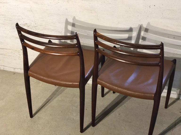 Leather Niels O. Møller No. 78, Set of 4 Rosewood Chairs Danish Midcentury