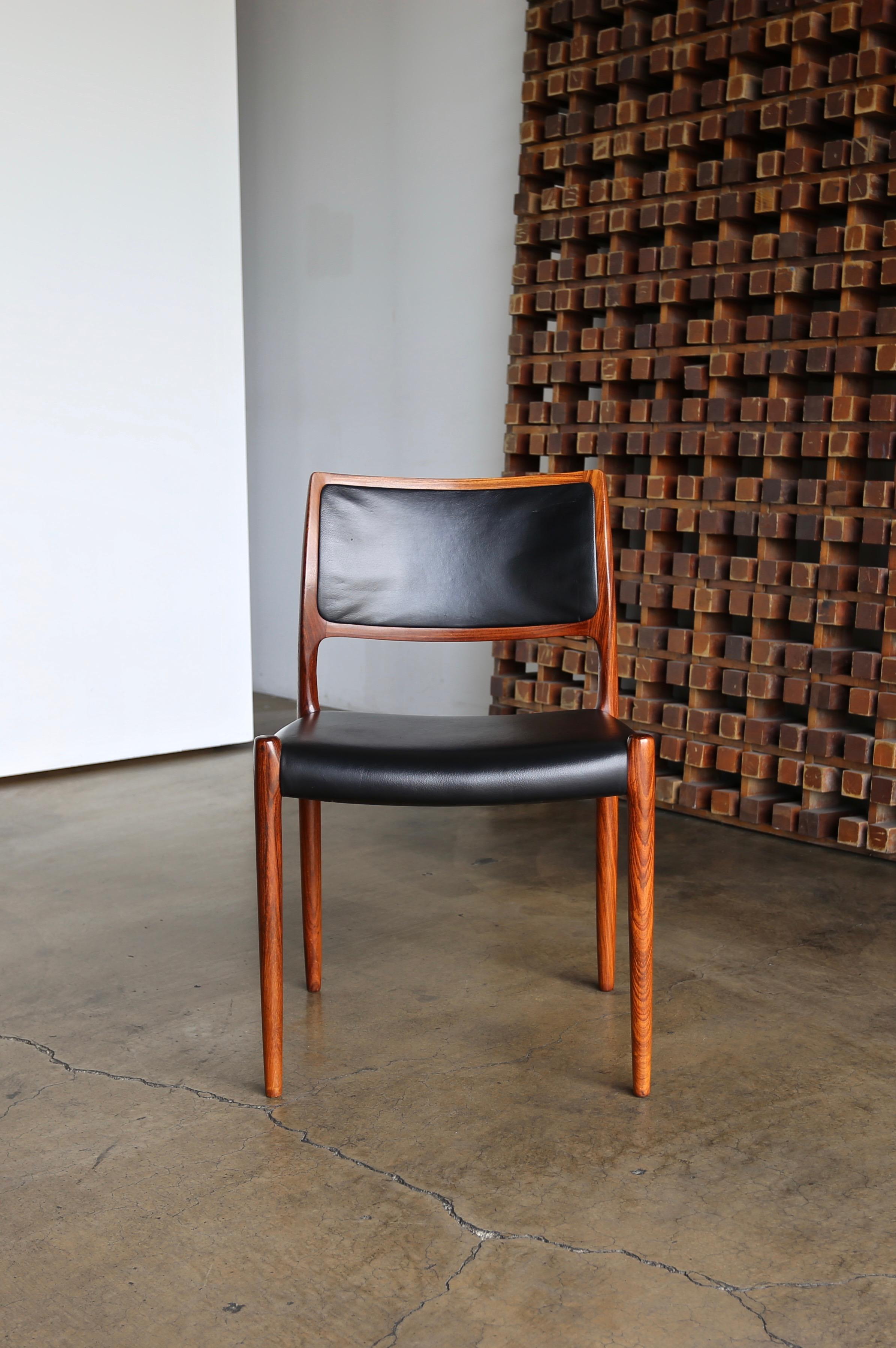 Leather Niels O. Møller Rosewood Dining Chairs for J.L. Møllers Møbelfabrik, circa 1976