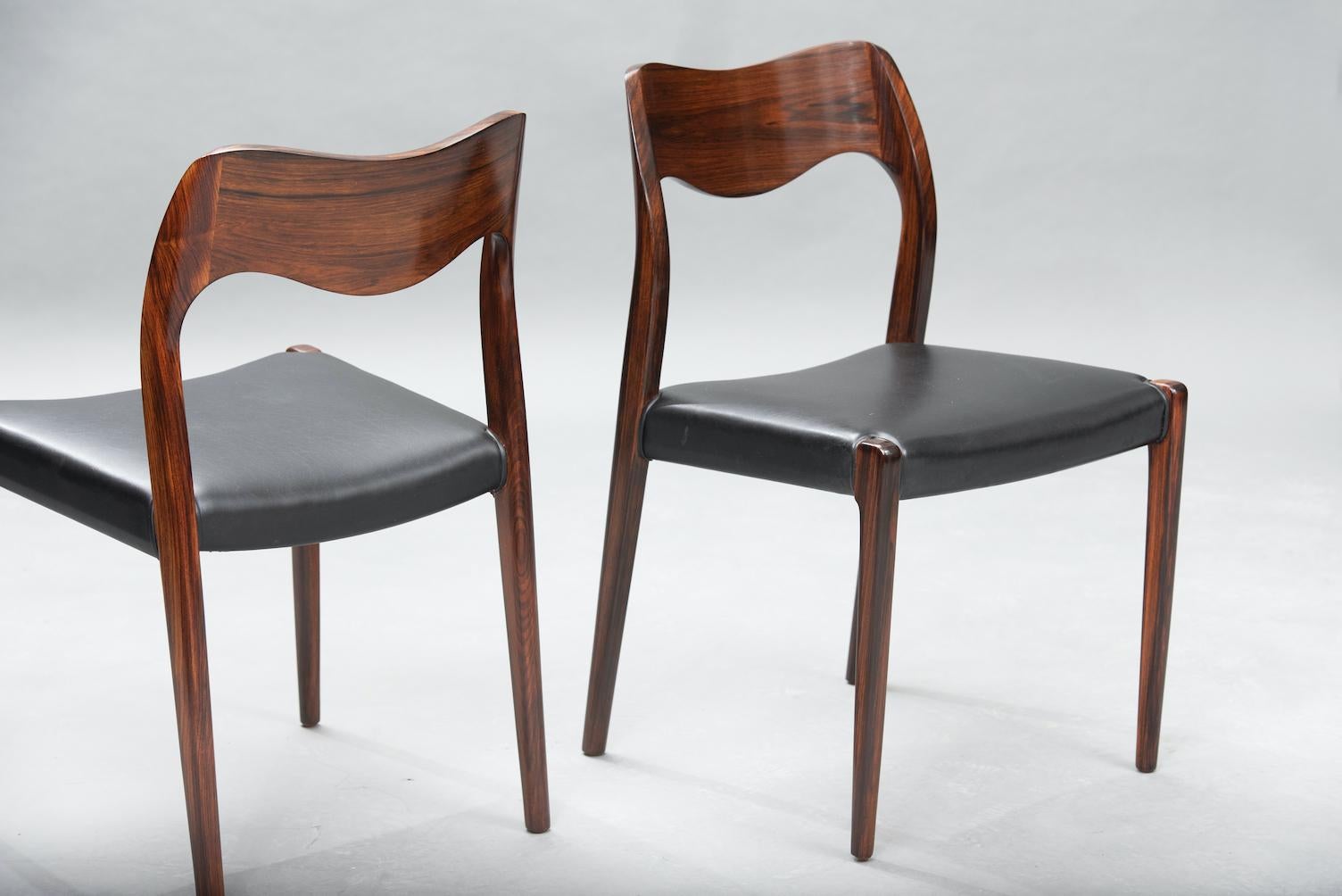 Scandinavian Modern Niels O. Møller Rosewood Dining Chairs, Model 71 by J.L Møllers, Set of Six