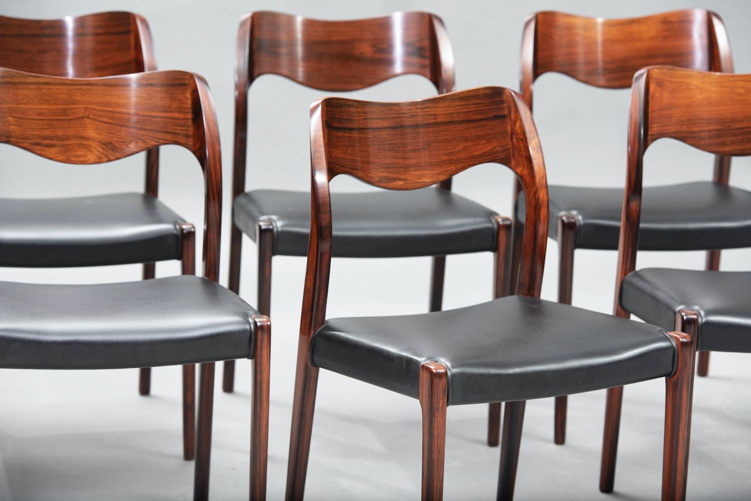 Danish Niels O. Møller Rosewood Dining Chairs, Model 71 by J.L Møllers, Set of Six