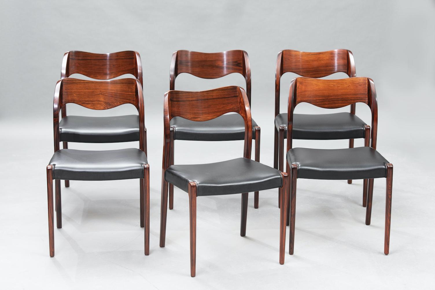 Niels O. Møller Rosewood Dining Chairs, Model 71 by J.L Møllers, Set of Six In Excellent Condition In Porto, PT