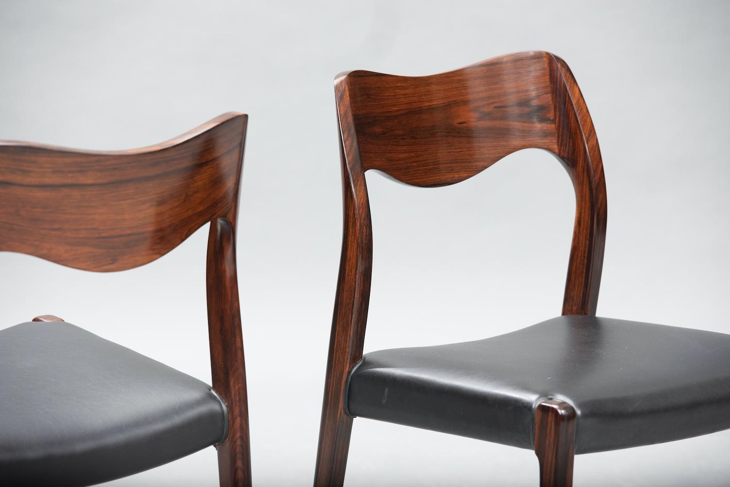 Mid-20th Century Niels O. Møller Rosewood Dining Chairs, Model 71 by J.L Møllers, Set of Six