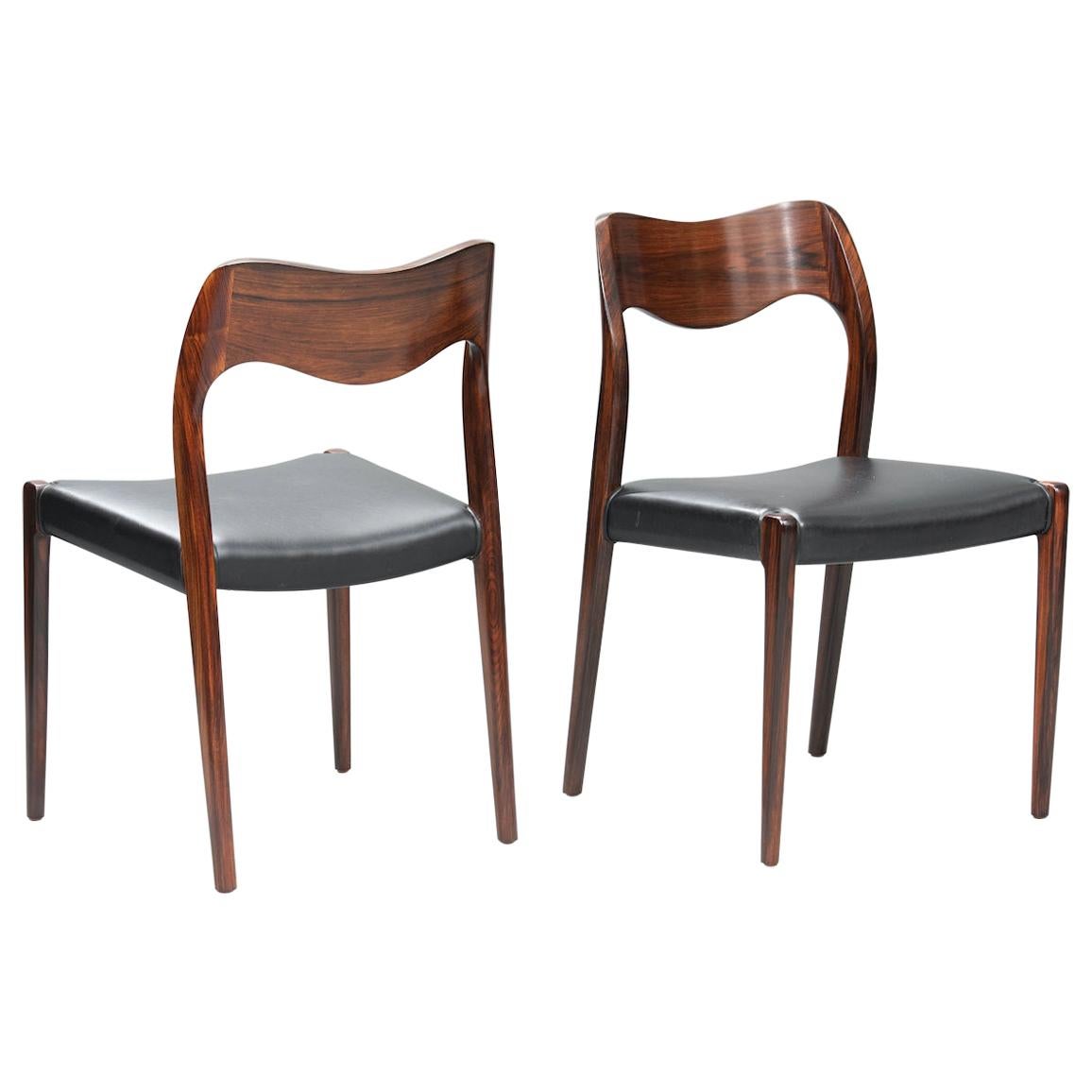 Niels O. Møller Rosewood Dining Chairs, Model 71 by J.L Møllers, Set of Six