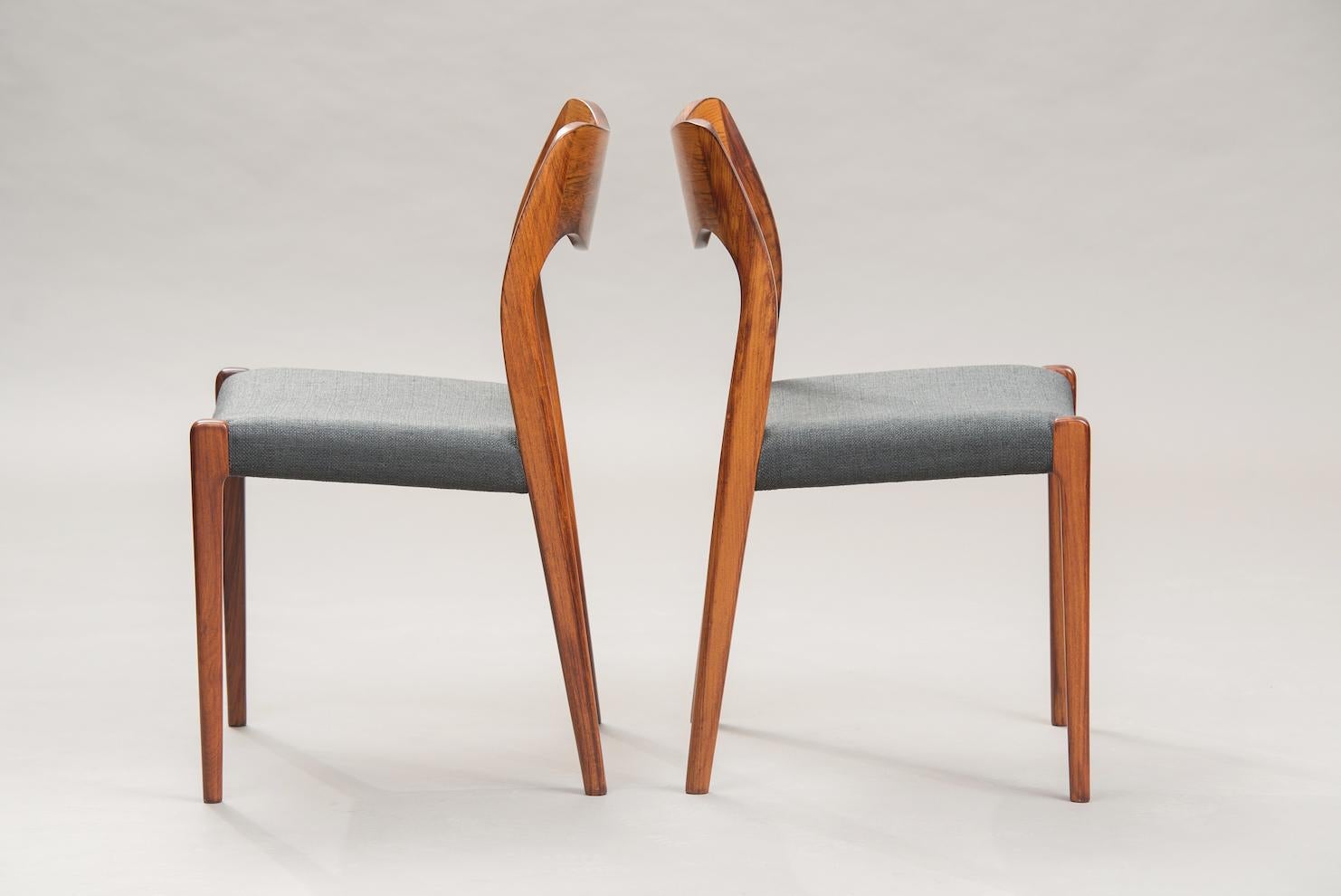 Scandinavian Modern Niels O. Møller Rosewood Dining Chairs, Model 71 by J.L Møllers, Set of Ten