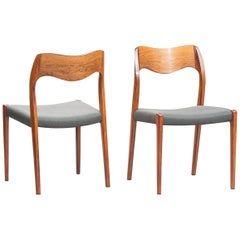 Niels O. Møller Rosewood Dining Chairs, Model 71 by J.L Møllers, Set of Ten