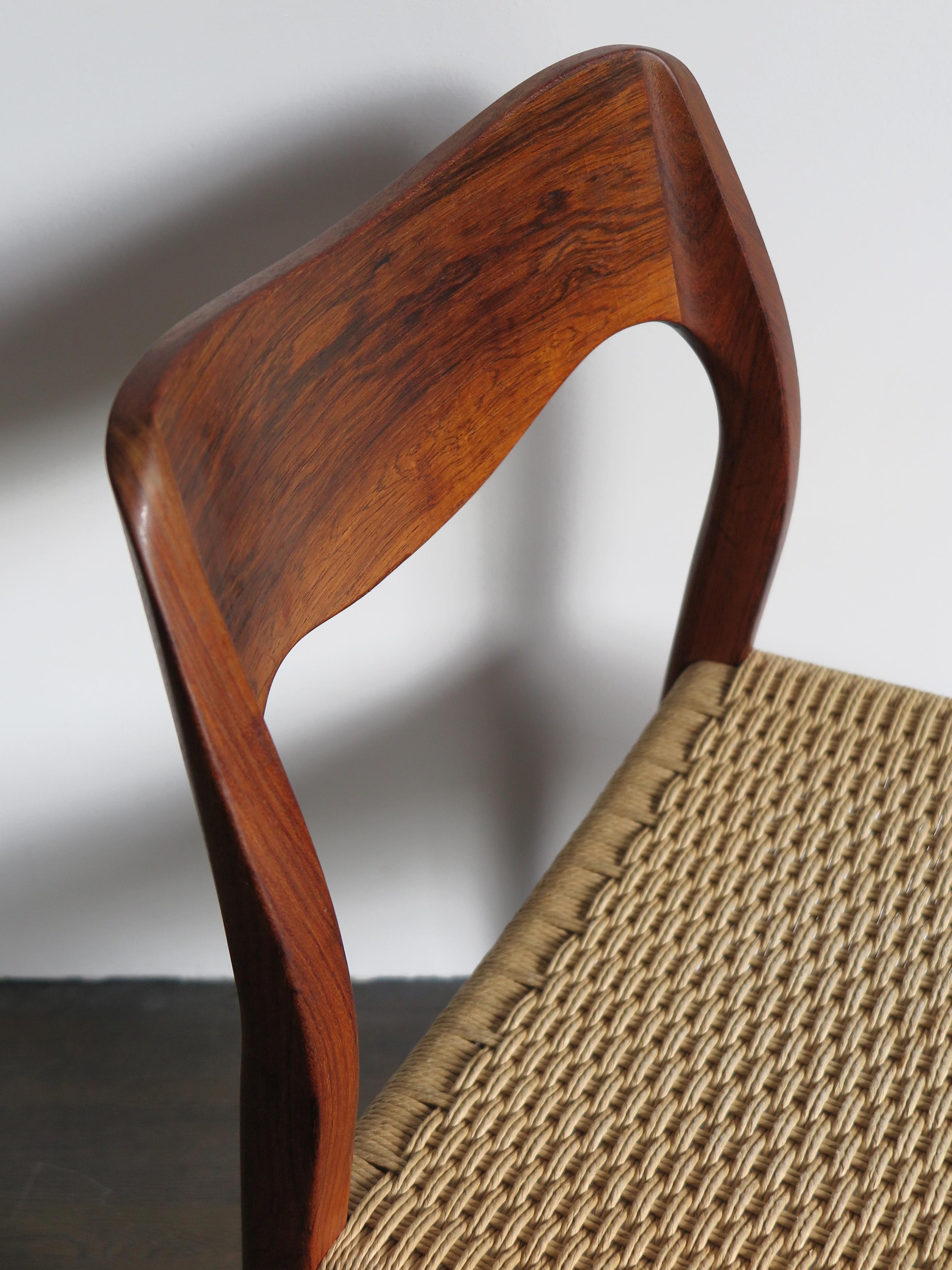 Niels O. Møller Scandinavian Midcentury Dining Chairs 71 in Wood and Rope, 1960s 7