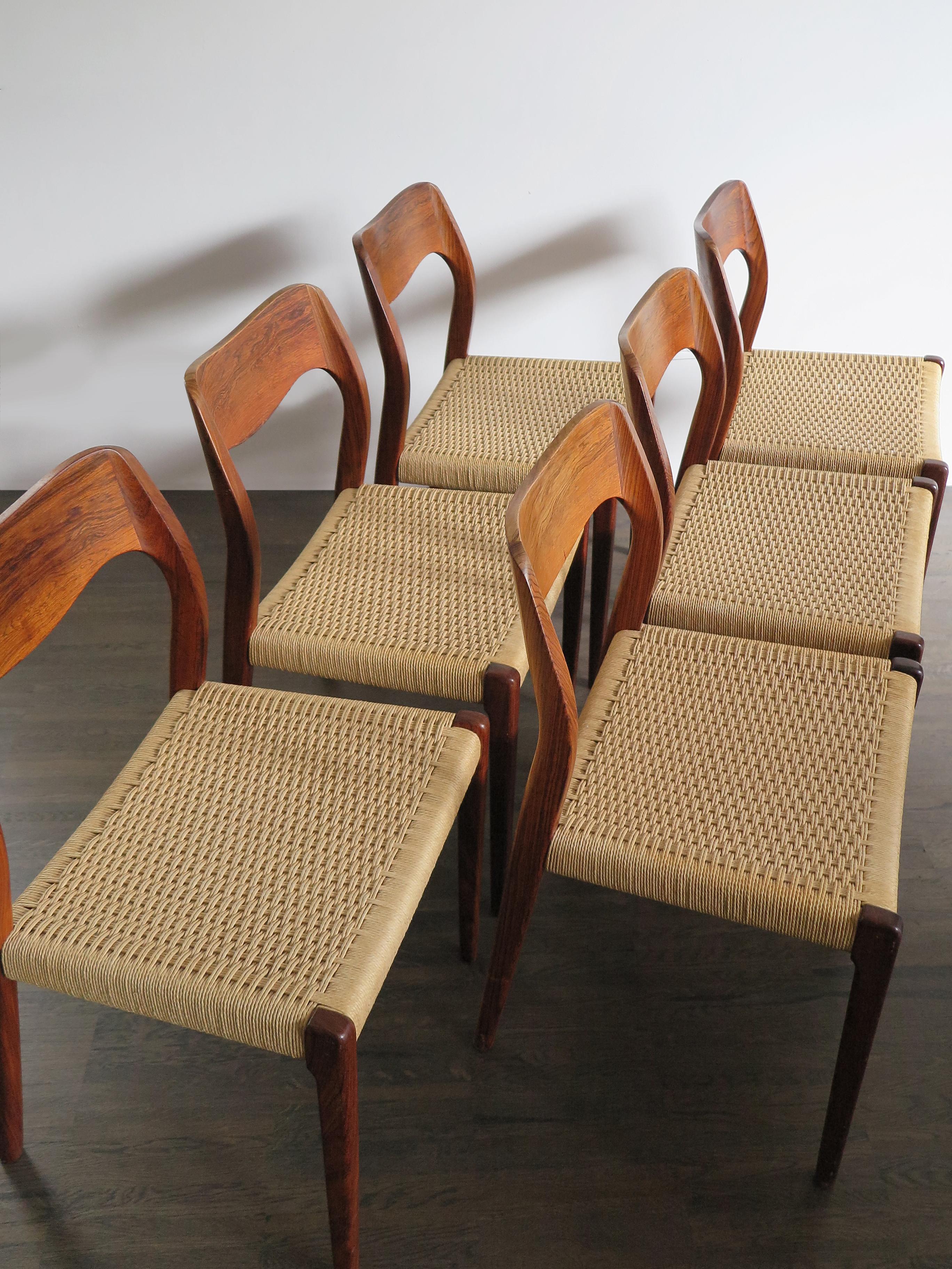 Scandinavian Modern Niels O. Møller Scandinavian Midcentury Dining Chairs 71 in Wood and Rope, 1960s