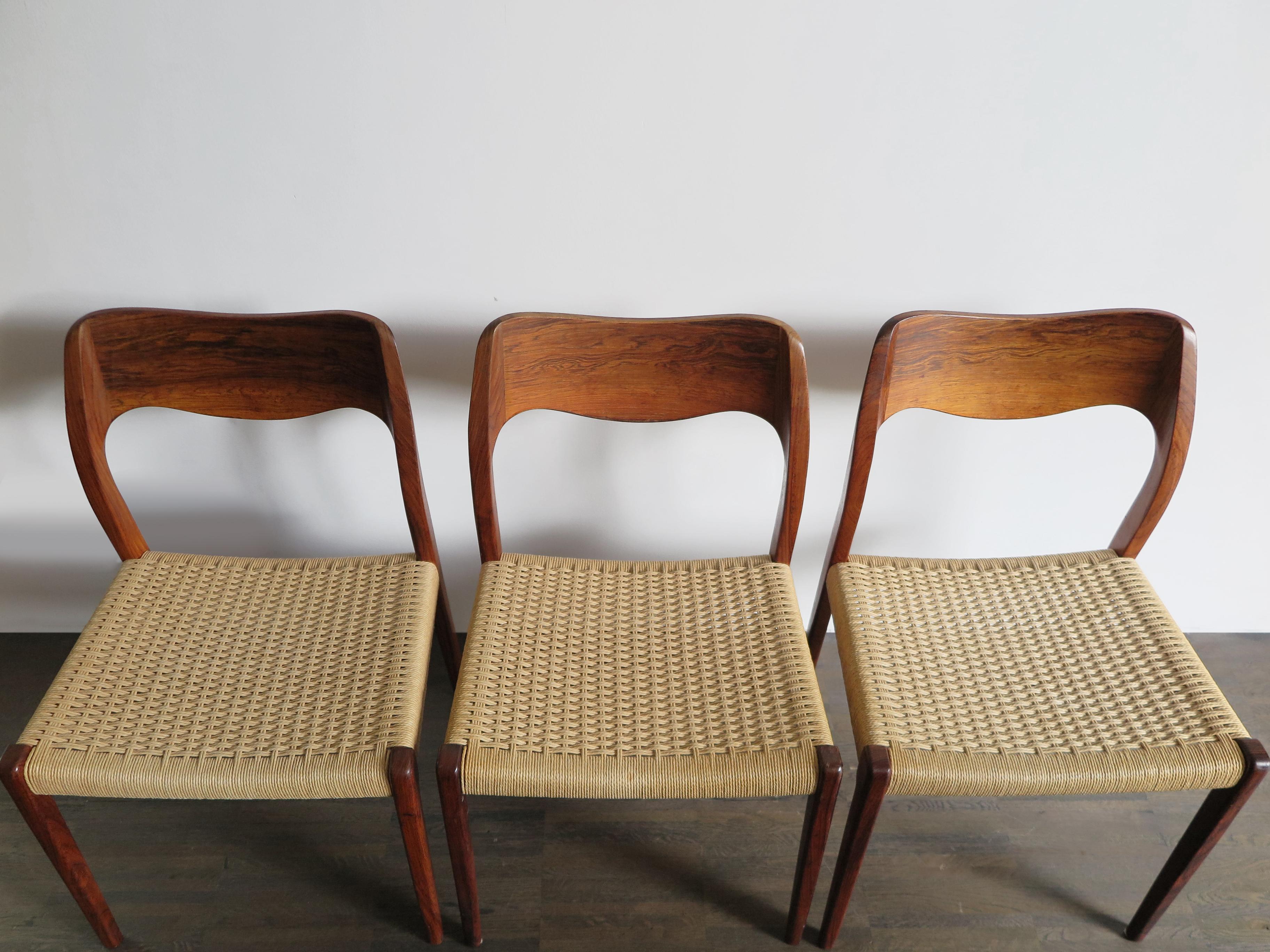 Danish Niels O. Møller Scandinavian Midcentury Dining Chairs 71 in Wood and Rope, 1960s