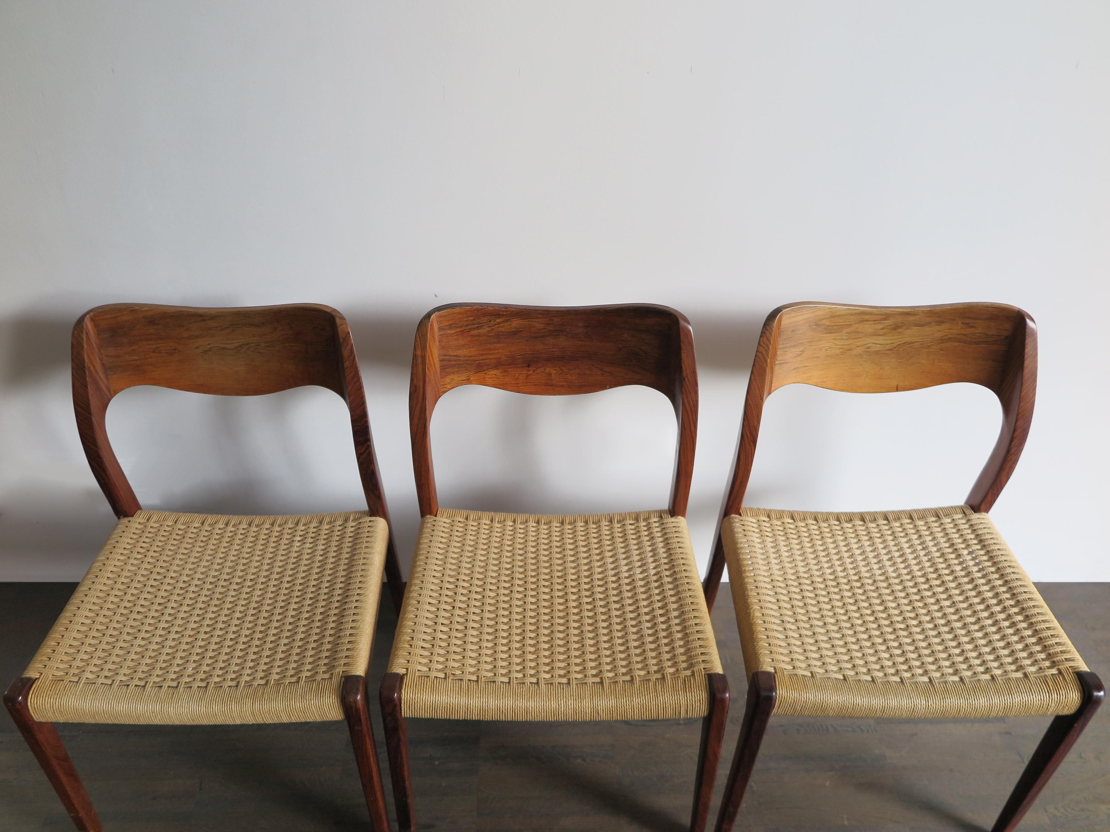 Niels O. Møller Scandinavian Midcentury Dining Chairs 71 in Wood and Rope, 1960s In Good Condition In Reggio Emilia, IT