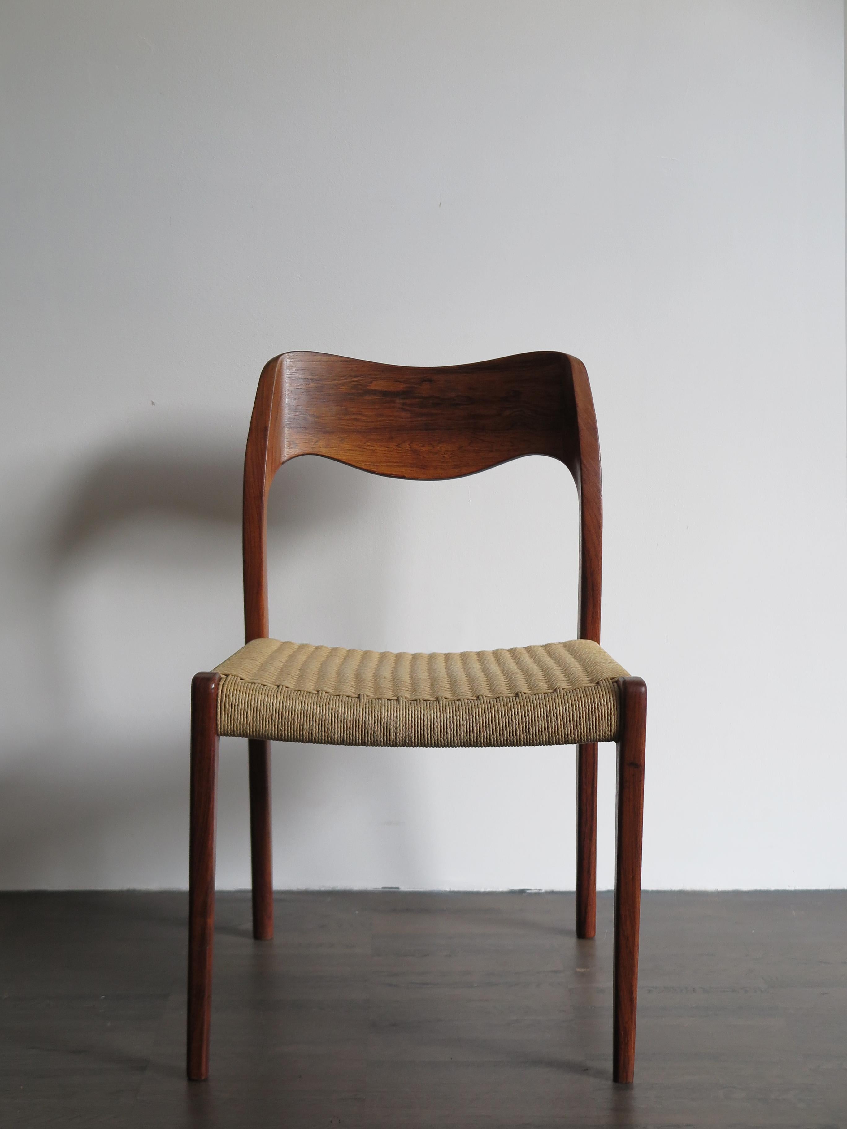 Mid-20th Century Niels O. Møller Scandinavian Midcentury Dining Chairs 71 in Wood and Rope, 1960s
