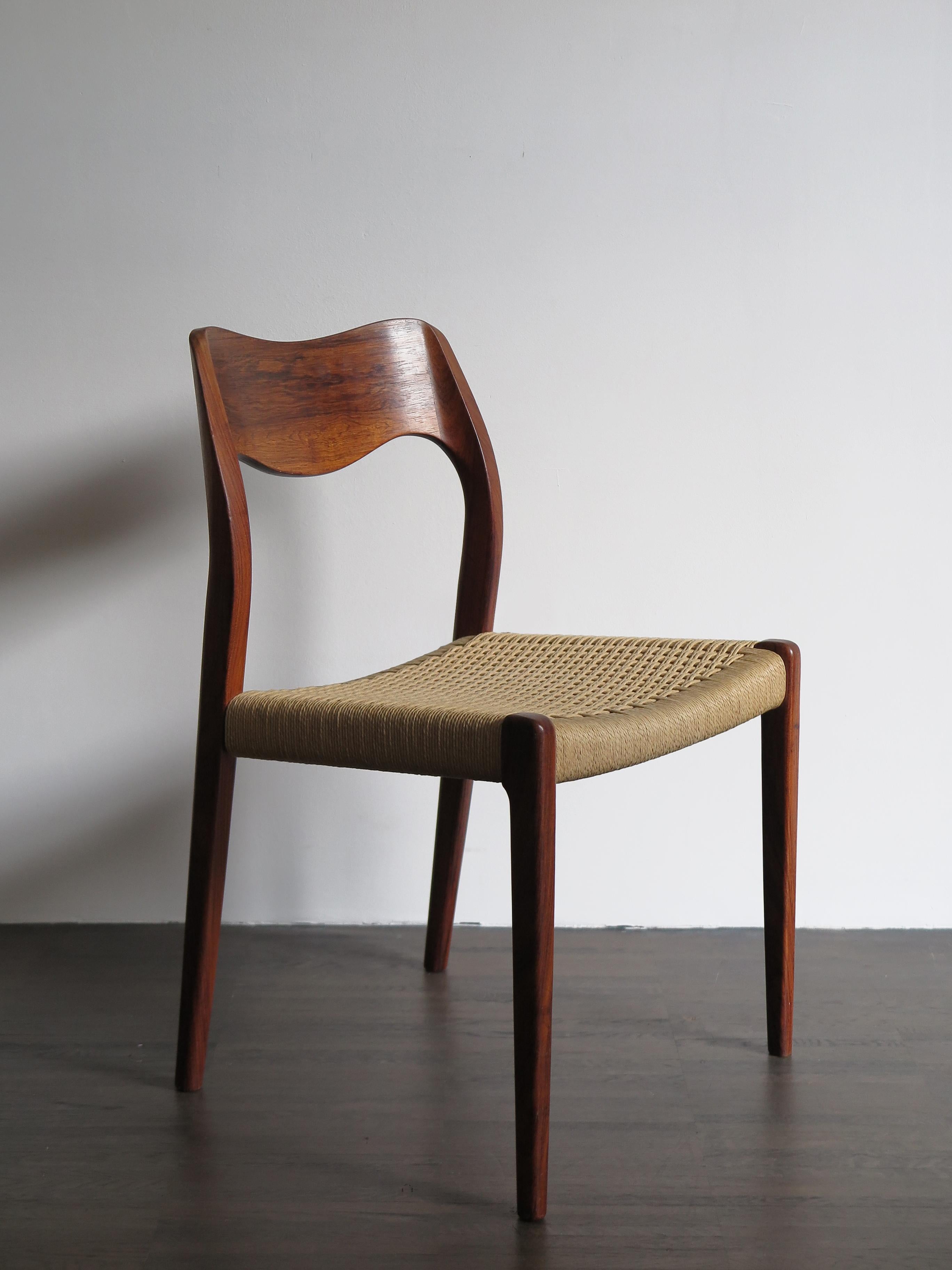 Niels O. Møller Scandinavian Midcentury Dining Chairs 71 in Wood and Rope, 1960s 1