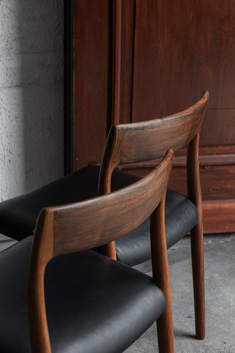 Leather Niels O. Moller Set of 6 Dining Chairs Model 77, Denmark, 1960s 