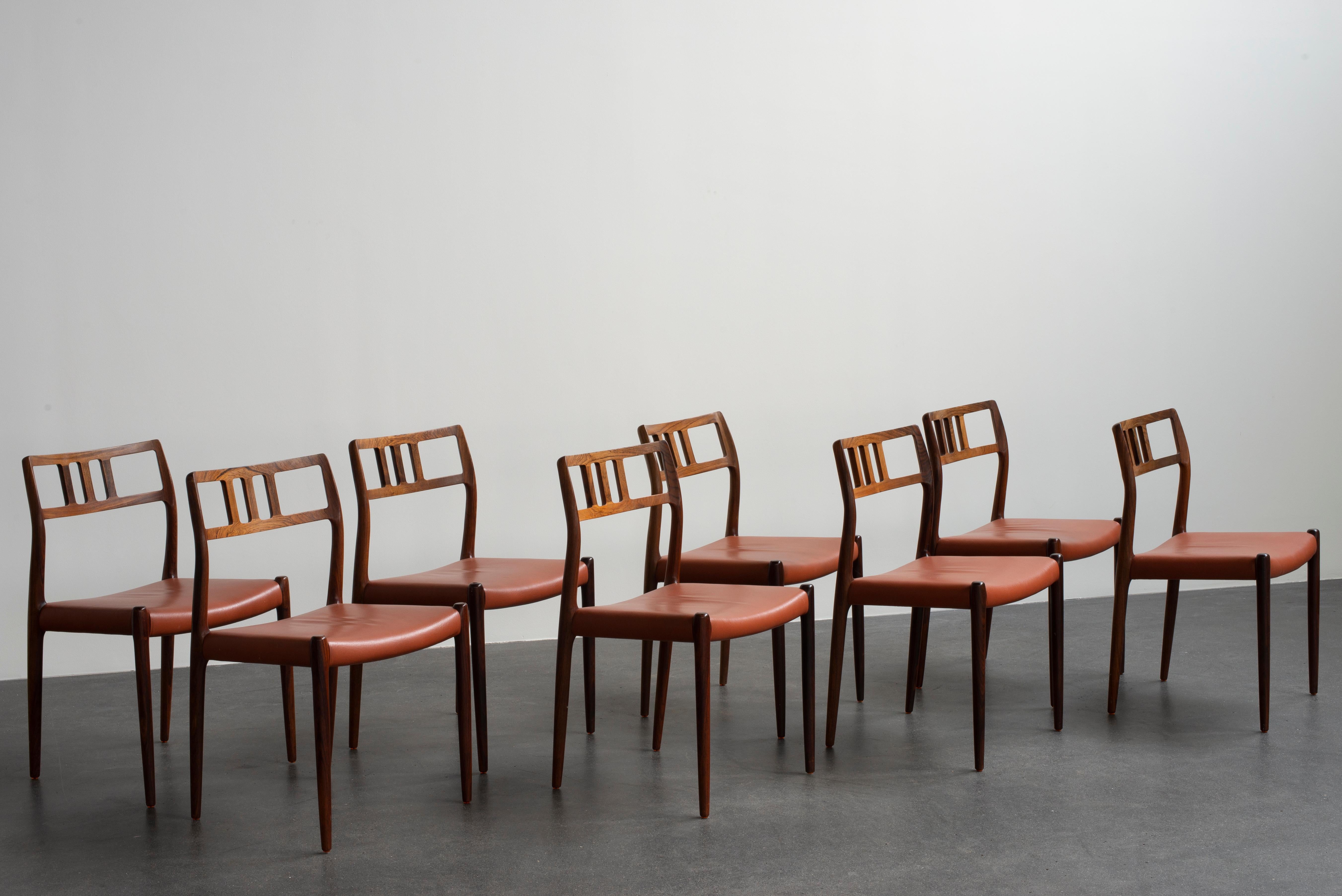 Scandinavian Modern Niels O. Møller Set of Eight Rosewood Chairs For Sale
