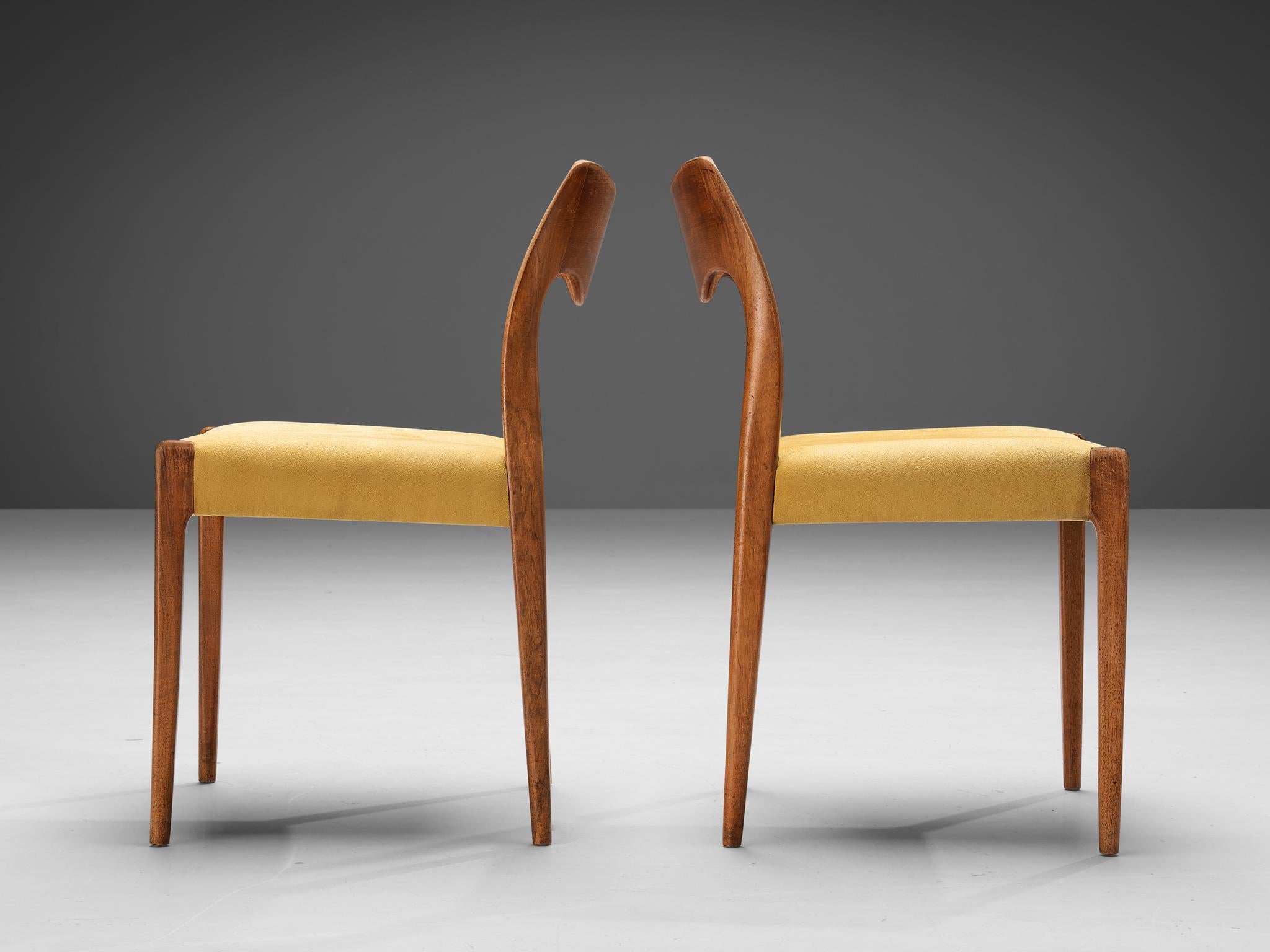 Fabric Niels O. Møller Set of Six Dining Chairs in Teak and Yellow Upholstery