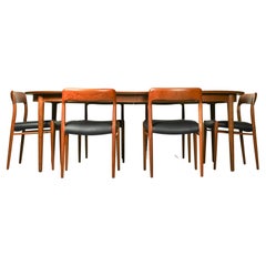 Niels O. Møller Set of Six Møller Chairs No. 77 + Table No. 15 in Teak, Denmark