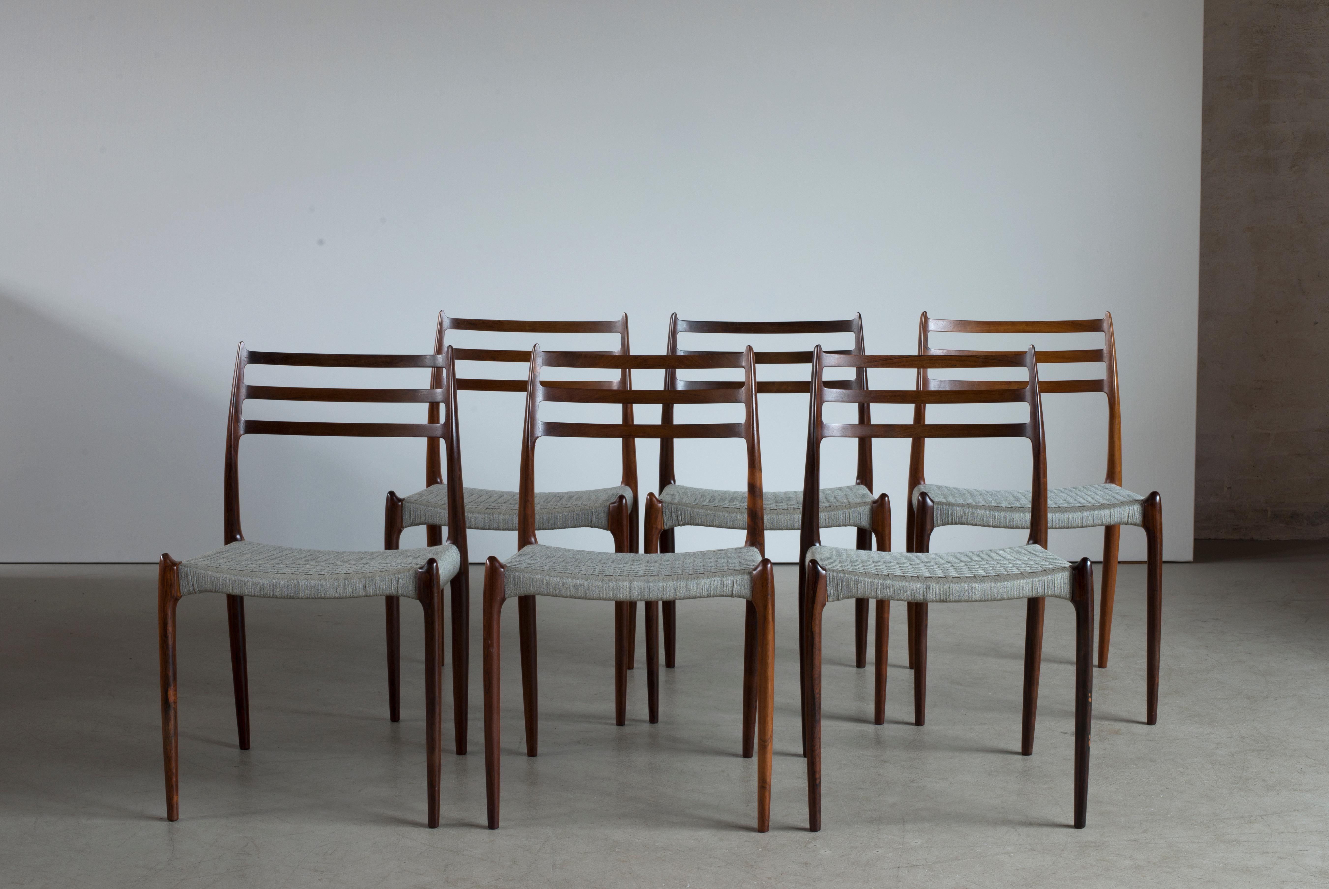 Scandinavian Modern Niels O. Møller Set of Six Rosewood Chairs