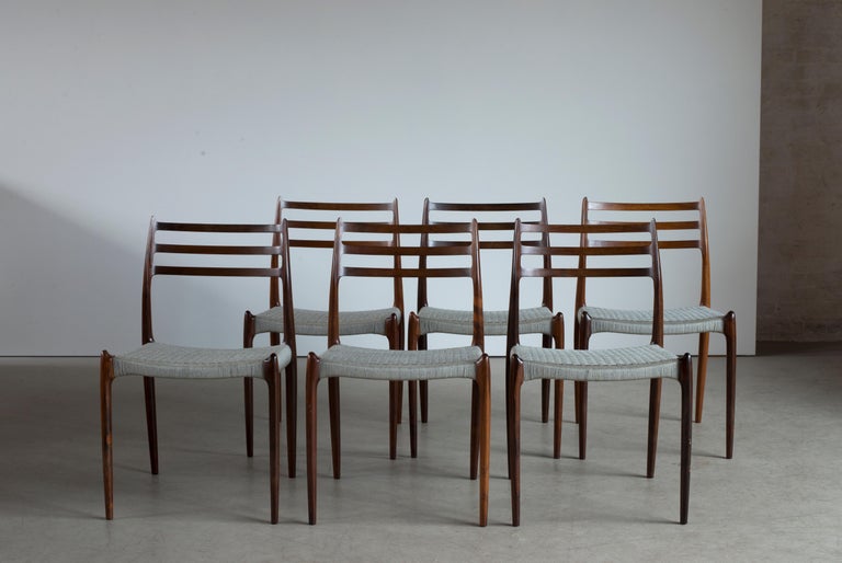 Scandinavian Modern Niels O. Møller Set of Six Rosewood Chairs For Sale