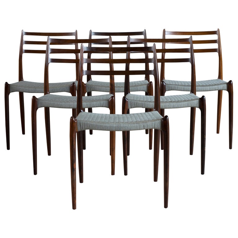 Niels O. Møller Set of Six Rosewood Chairs For Sale