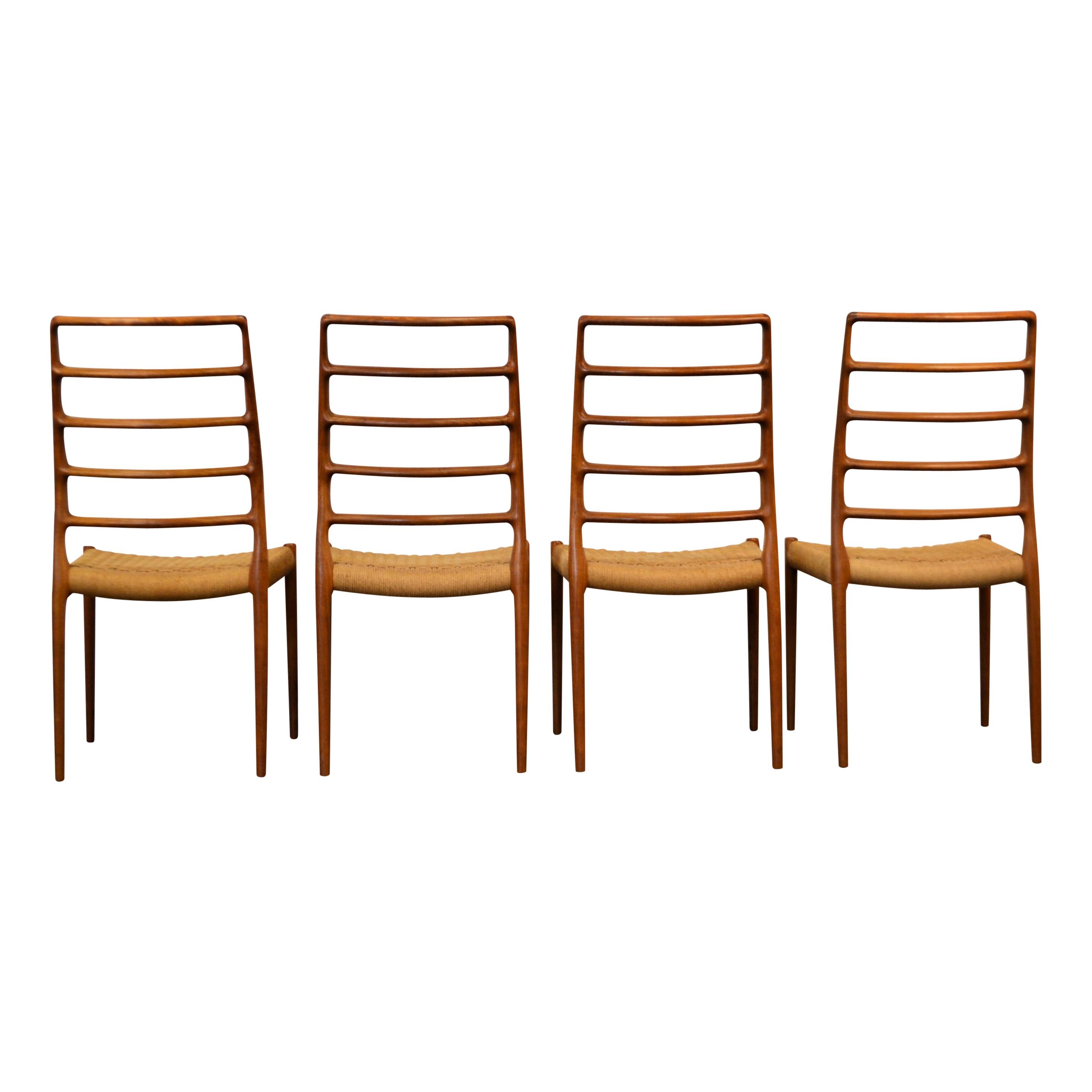 Rope Niels O. Møller Teak Model 82 Dining Chairs, Set of Four