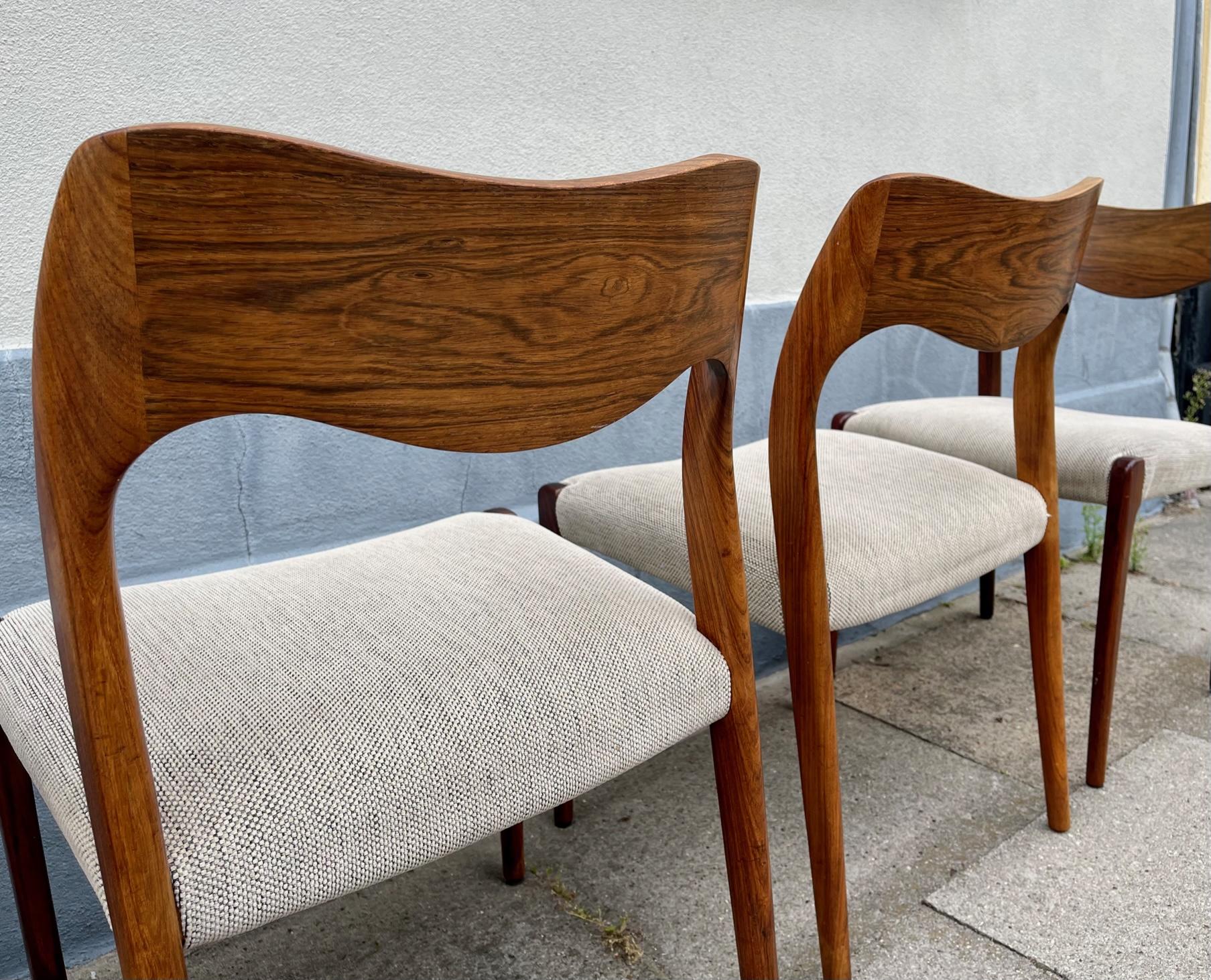 Niels O. Møller Walnut & Hallingdal Wool Chairs, Model 71, Set of 4 For Sale 5