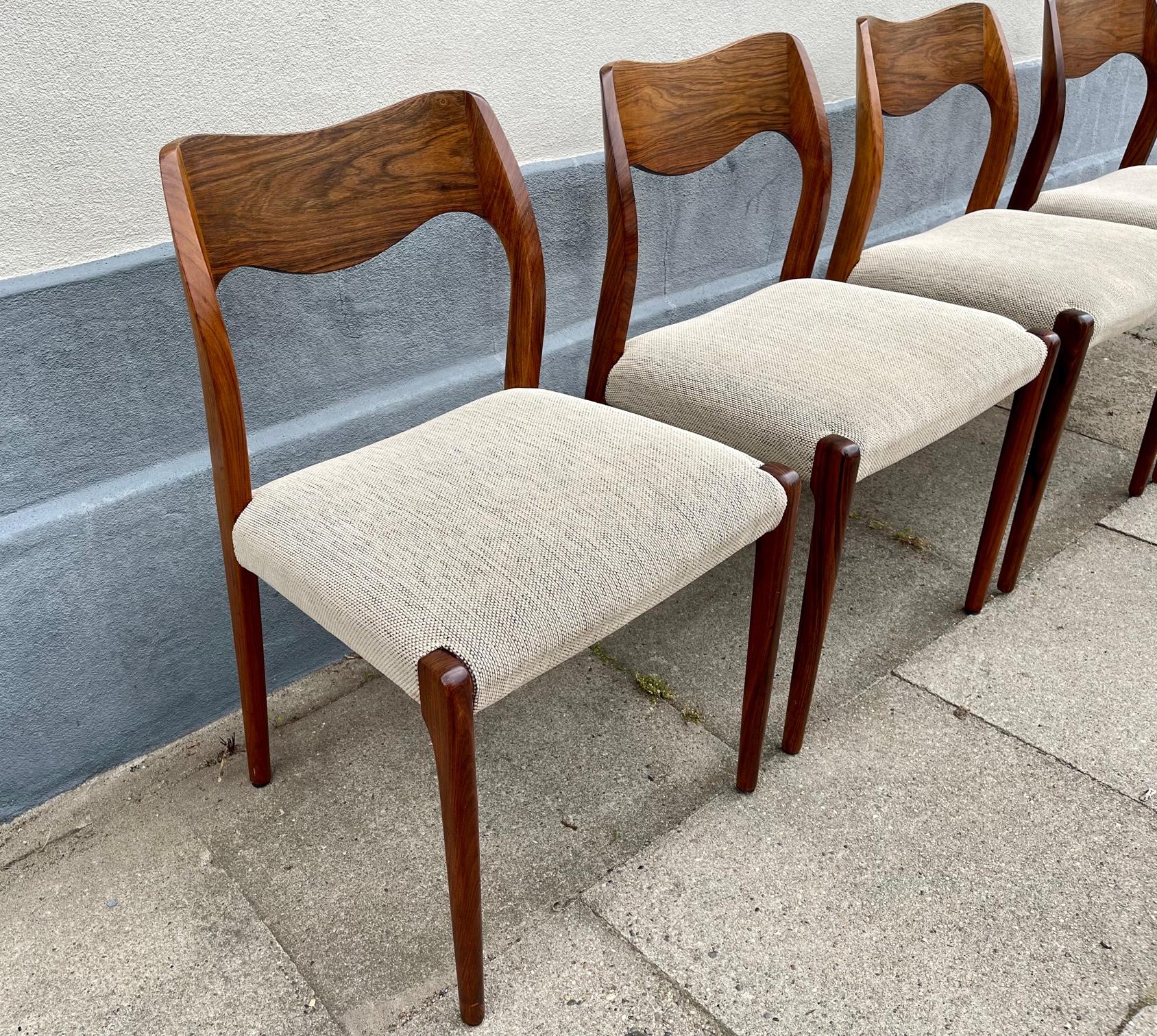 Mid-Century Modern Niels O. Møller Walnut & Hallingdal Wool Chairs, Model 71, Set of 4 For Sale