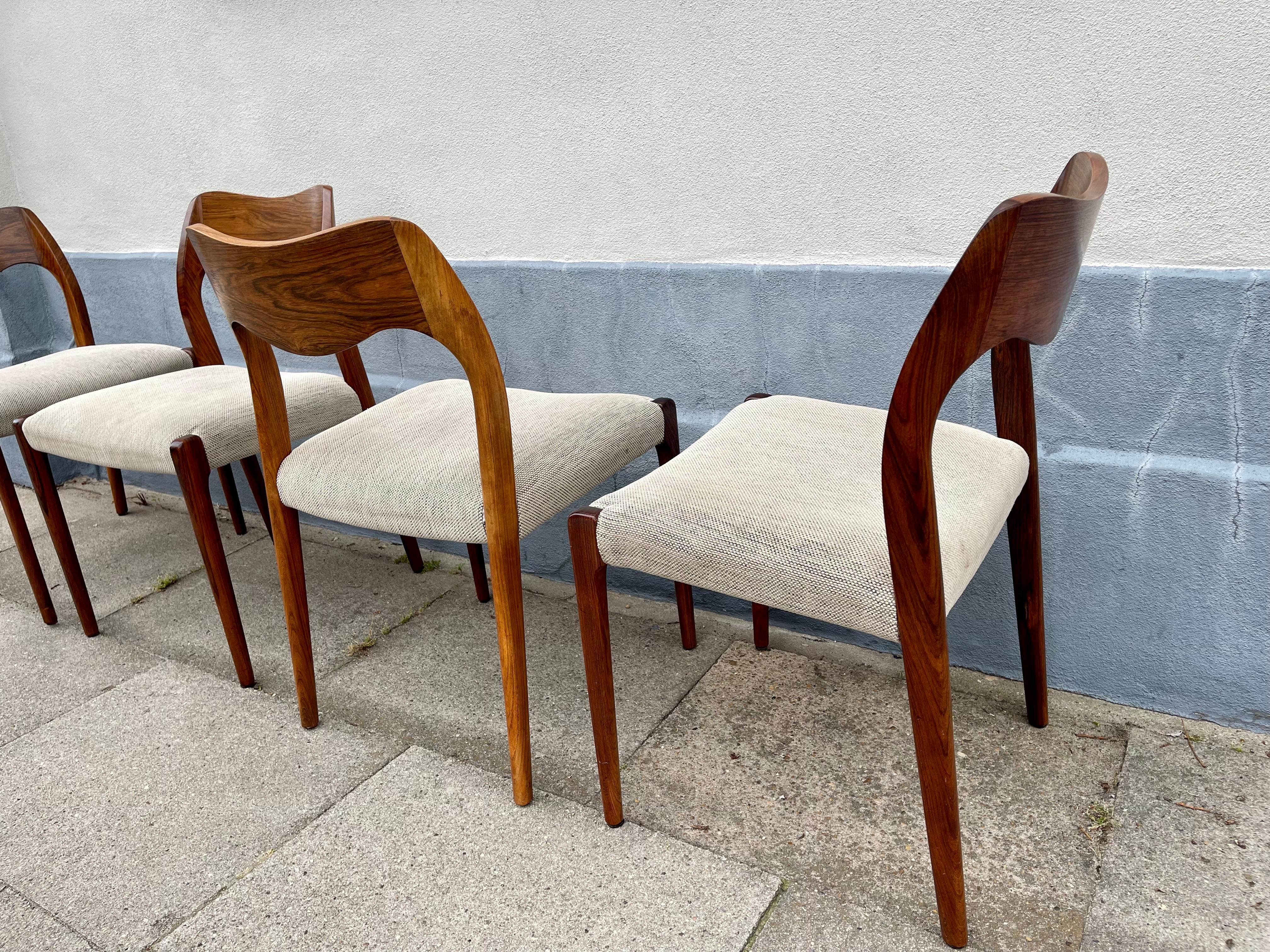Danish Niels O. Møller Walnut & Hallingdal Wool Chairs, Model 71, Set of 4 For Sale