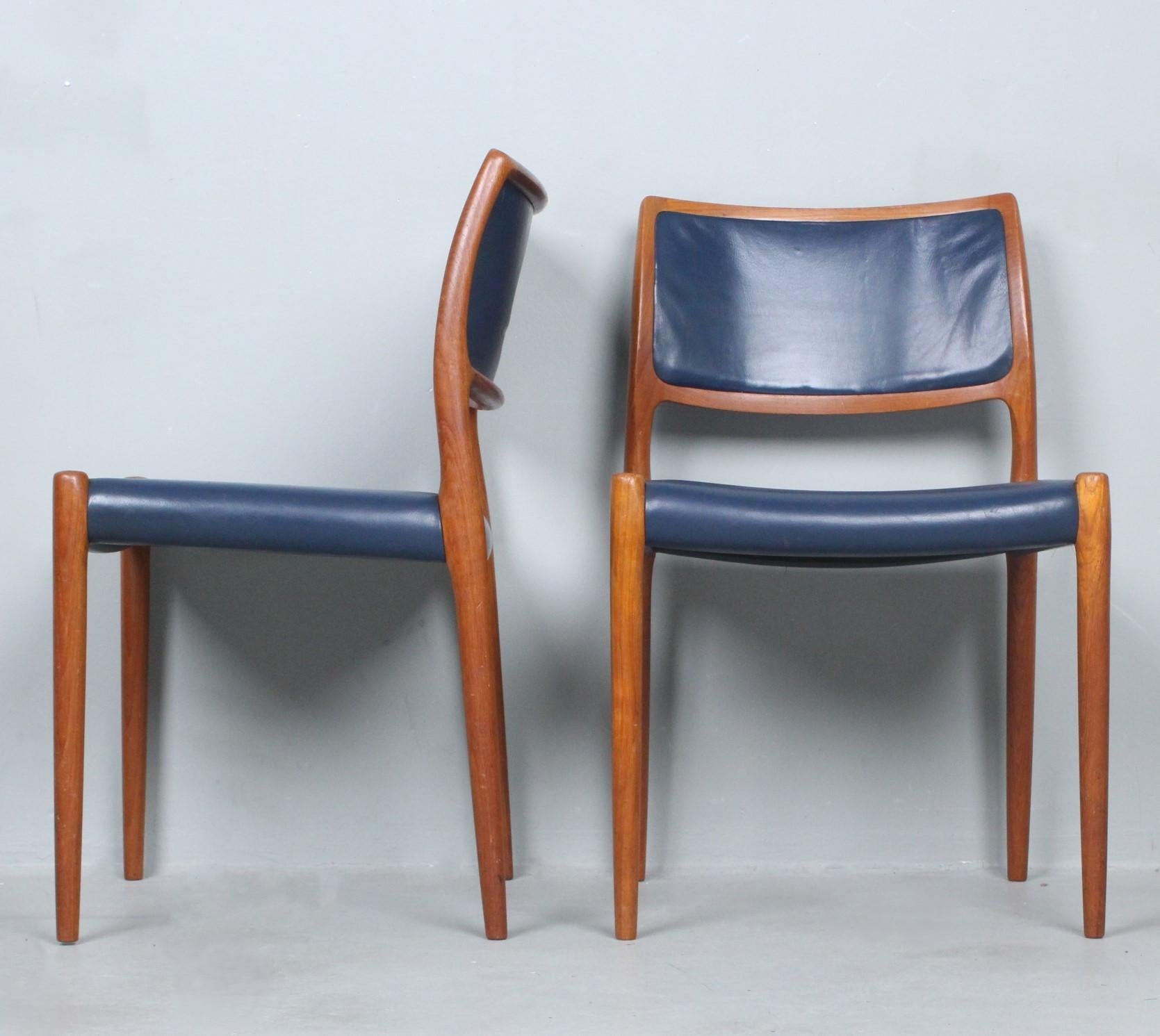 Cuir NIELS O MOLLER 6 chaises/chaises de salle à manger modèle 80 Danemark 1960 en vente
