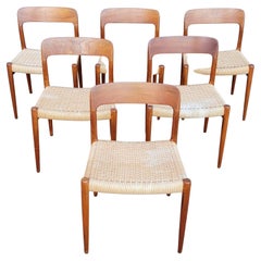 Niels O. Moller for J.L. Moller Teak Papercord Dining Chairs Set 6