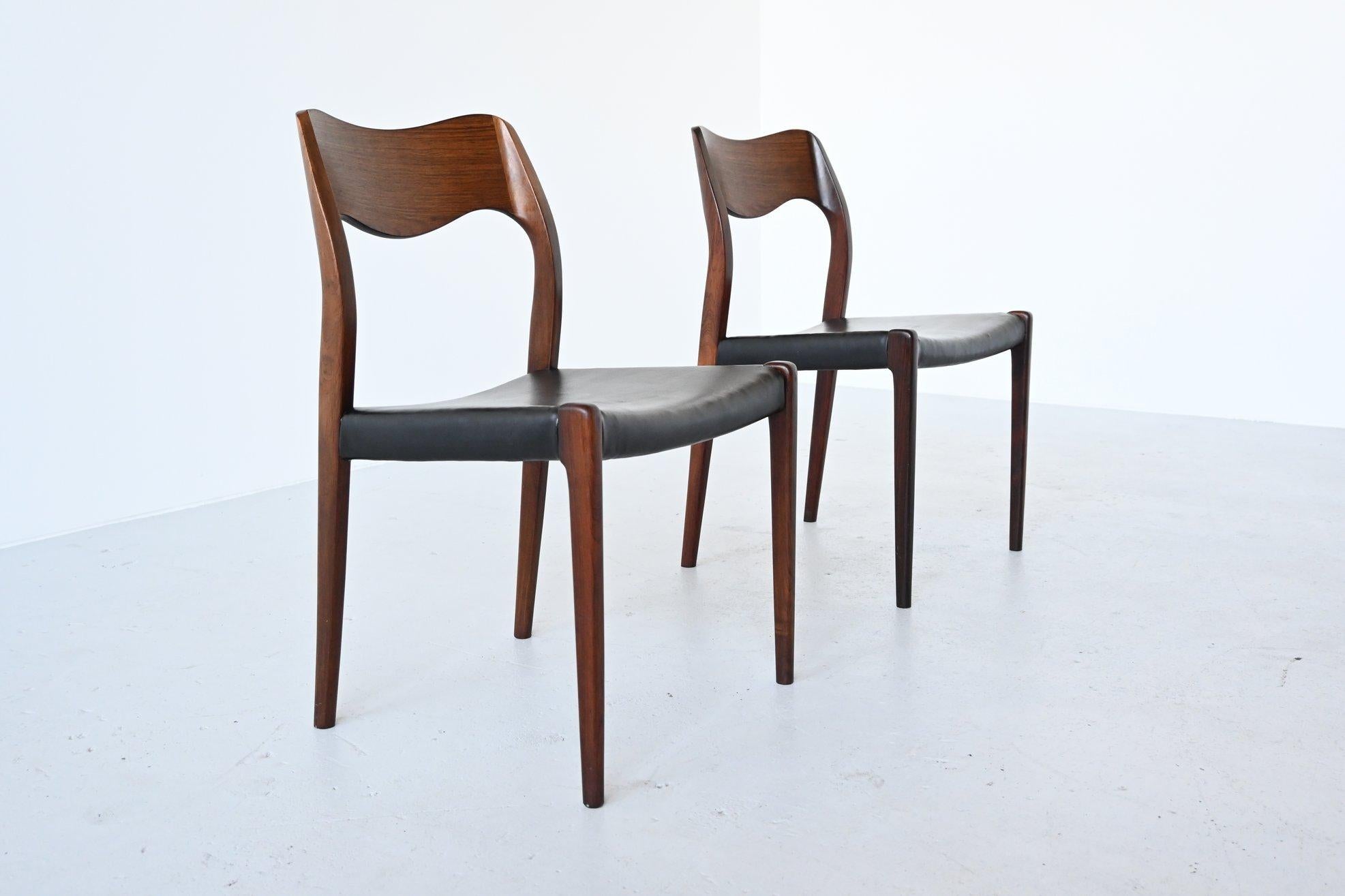 Mid-Century Modern Niels O. Moller Model 71 Pair of Rosewood Dining Chairs, Denmark, 1951