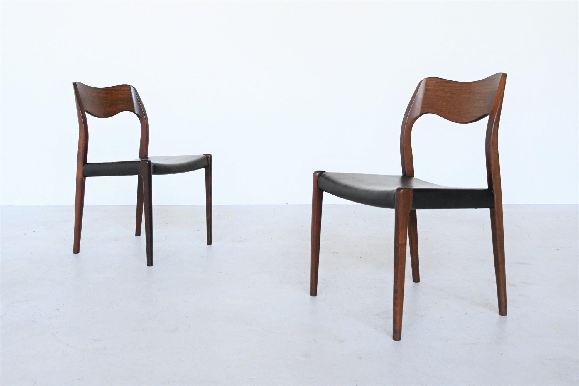 Niels O. Moller Model 71 Pair of Rosewood Dining Chairs, Denmark, 1951 In Good Condition In Etten-Leur, NL