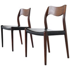 Niels O. Moller Model 71 Pair of Rosewood Dining Chairs, Denmark, 1951