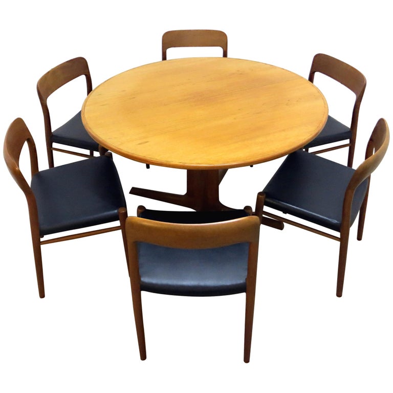Niels O Möller No 75 Danish Modern Teak Dining Table With 6 Chairs 75 Danish Modern Teak Dining Table With 6 Chairs