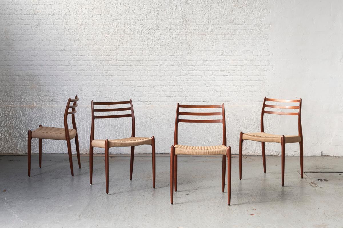Niels O. Moller Set of 4 Dining Chairs, Model 78, teak & papercord, Denmark, 60s 3