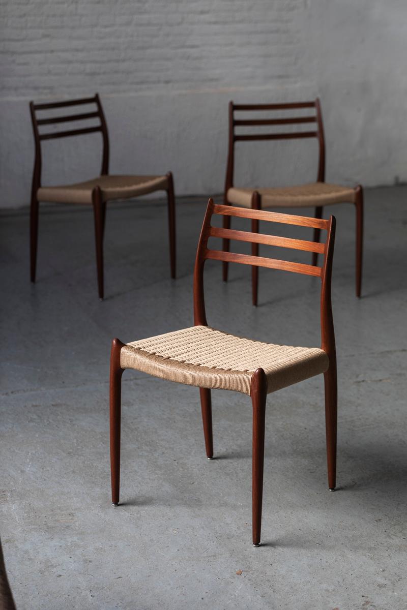 Niels O. Moller Set of 4 Dining Chairs, Model 78, teak & papercord, Denmark, 60s 4