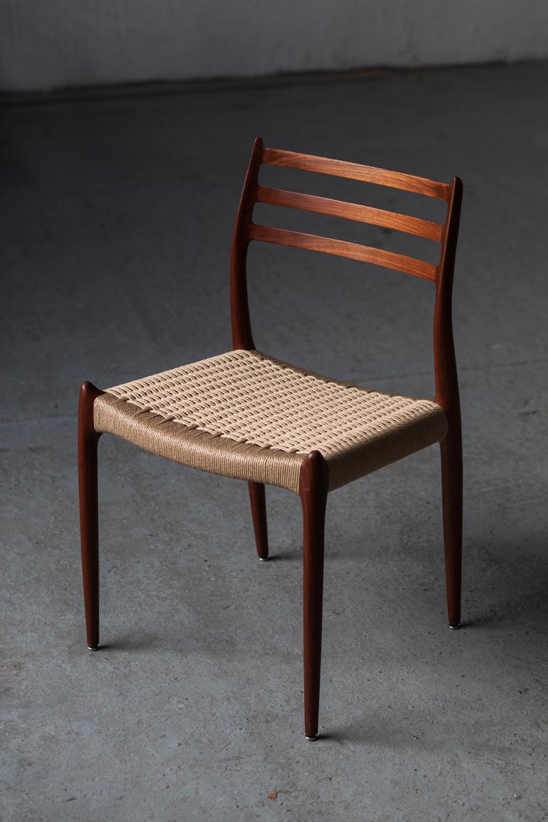 Niels O. Moller Set of 4 Dining Chairs, Model 78, teak & papercord, Denmark, 60s 6