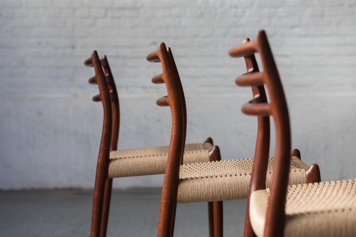 Niels O. Moller Set of 4 Dining Chairs, Model 78, teak & papercord, Denmark, 60s 7