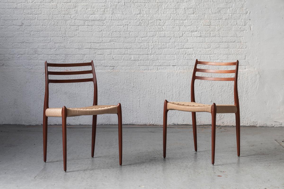 Mid-Century Modern Niels O. Moller Set of 4 Dining Chairs, Model 78, teak & papercord, Denmark, 60s