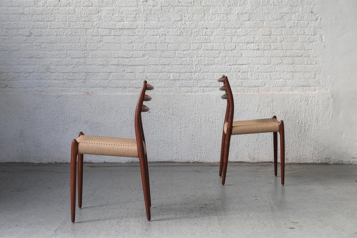 European Niels O. Moller Set of 4 Dining Chairs, Model 78, teak & papercord, Denmark, 60s