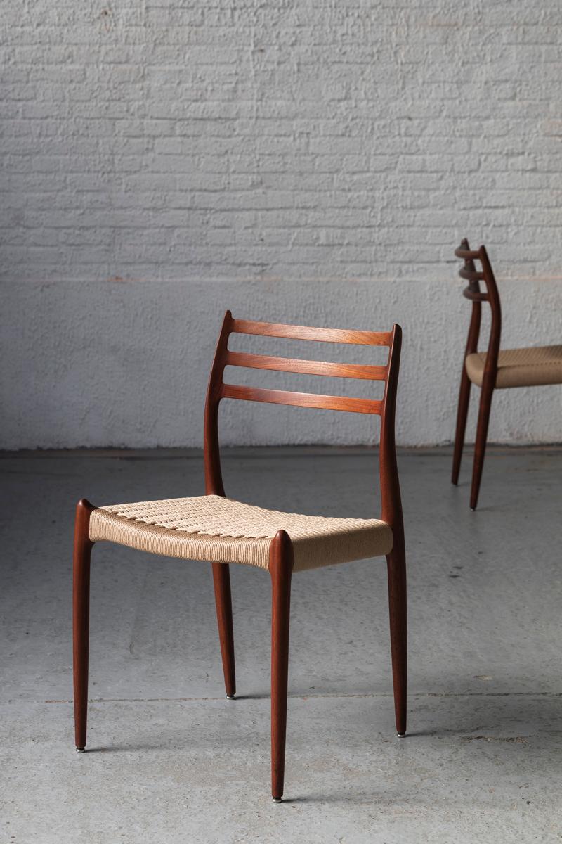 Niels O. Moller Set of 4 Dining Chairs, Model 78, teak & papercord, Denmark, 60s In Good Condition In Antwerpen, BE