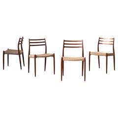 Niels O. Moller Set of 4 Dining Chairs, Model 78, teak & papercord, Denmark, 60s