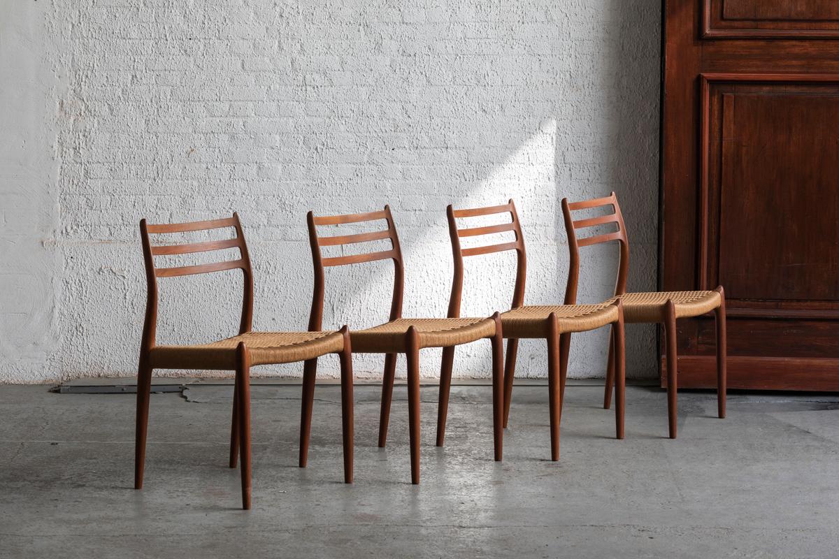 Niels O. Moller Set of 4 Dining Chairs, Model 78, Teak & Papercord, Denmark, 60s 14