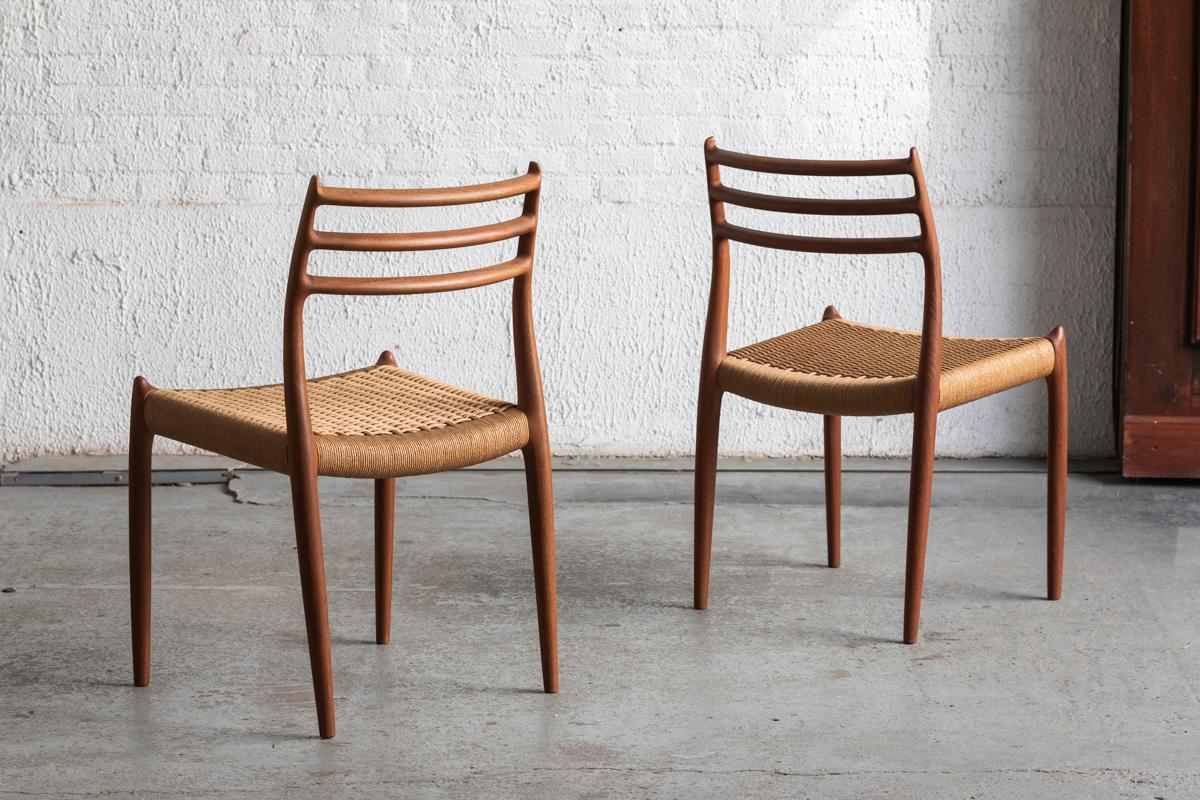 European Niels O. Moller Set of 4 Dining Chairs, Model 78, Teak & Papercord, Denmark, 60s