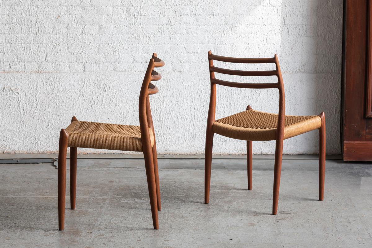 Niels O. Moller Set of 4 Dining Chairs, Model 78, Teak & Papercord, Denmark, 60s In Good Condition In Antwerpen, BE