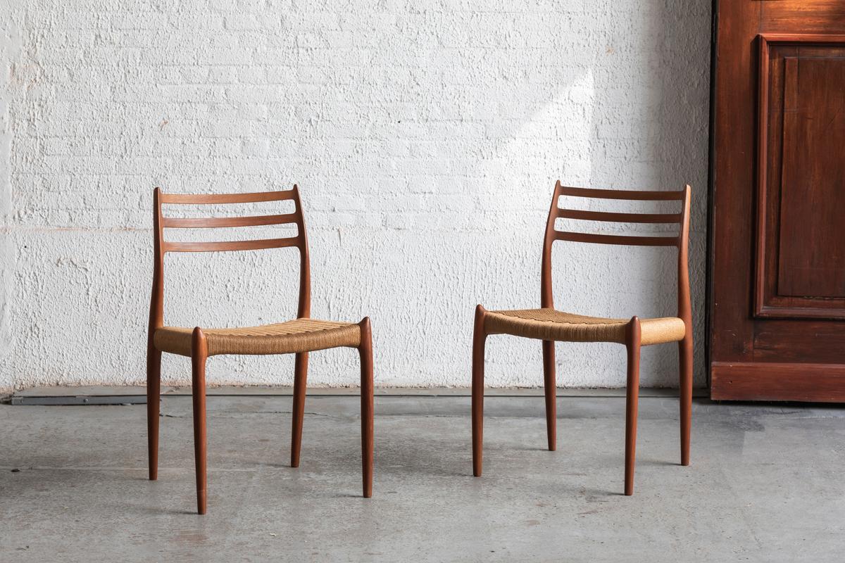 Mid-20th Century Niels O. Moller Set of 4 Dining Chairs, Model 78, Teak & Papercord, Denmark, 60s