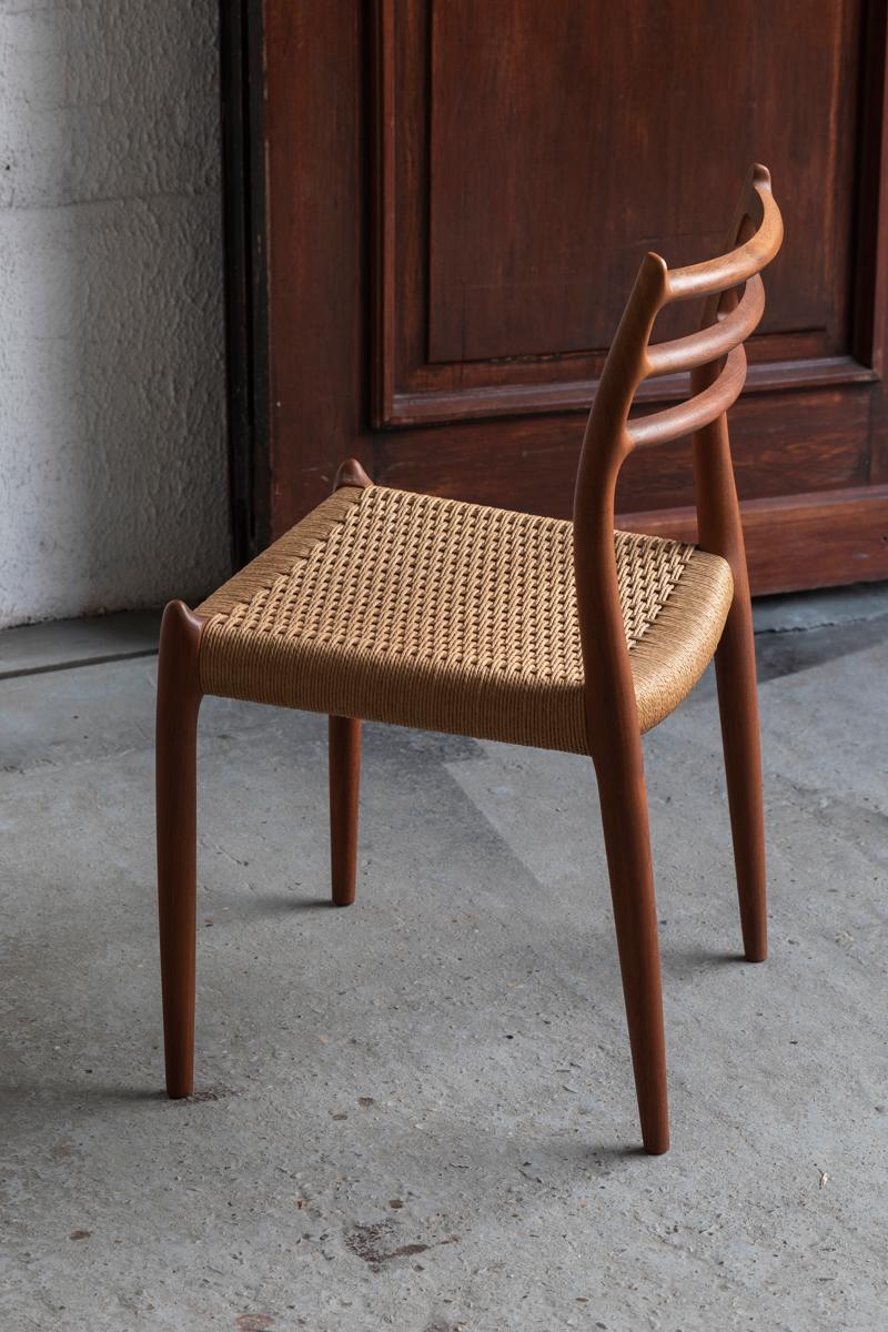 Niels O. Moller Set of 4 Dining Chairs, Model 78, Teak & Papercord, Denmark, 60s 1