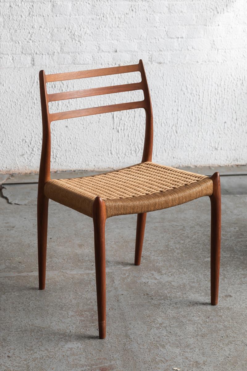 Niels O. Moller Set of 4 Dining Chairs, Model 78, Teak & Papercord, Denmark, 60s 2