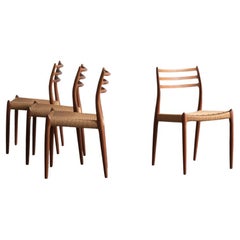 Niels O. Moller Set of 4 Dining Chairs, Model 78, Teak & Papercord, Denmark, 60s
