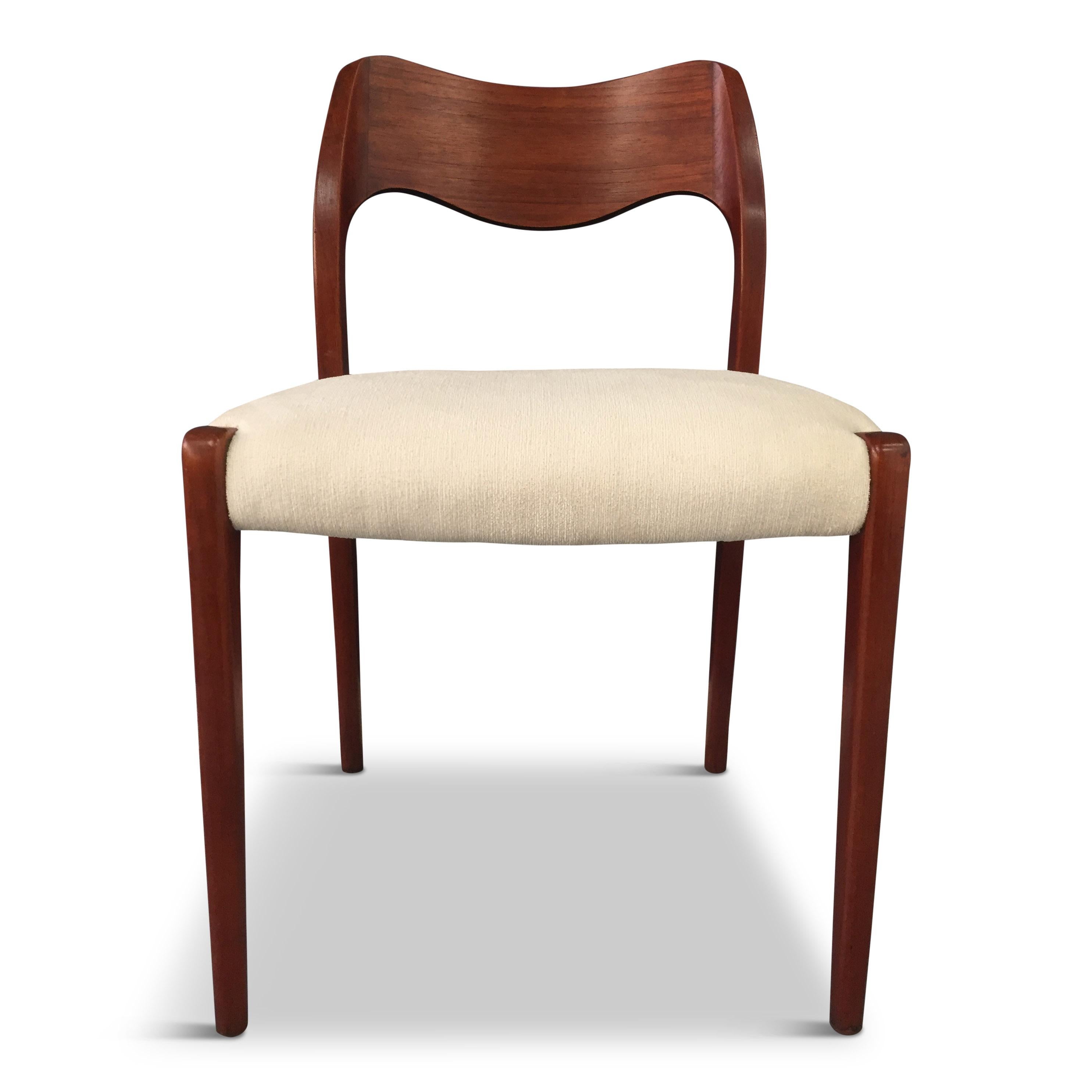20th Century Niels O. Moller Six Solid Teak Chairs, Model 71 in White Velvet Midcentury